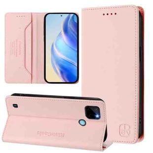 For Realme C21Y RC01 Dual-Folded Magnetic Suction RFID Leather Phone Case(Pink)