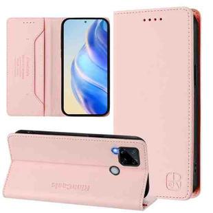 For Realme C25 / C15 / C12 / C25s RC01 Dual-Folded Magnetic Suction RFID Leather Phone Case(Pink)