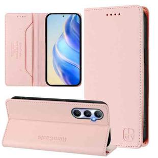 For Realme C65 4G Global RC01 Dual-Folded Magnetic Suction RFID Leather Phone Case(Pink)