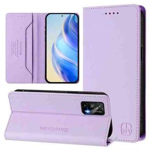 For Realme GT 5G / GT Neo 5G RC01 Dual-Folded Magnetic Suction RFID Leather Phone Case(Light Purple)