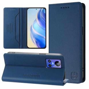 For Realme GT Neo 3 RC01 Dual-Folded Magnetic Suction RFID Leather Phone Case(Dark Blue)