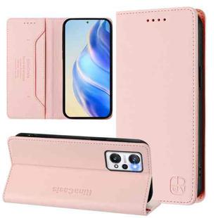 For Realme GT Neo 3T RC01 Dual-Folded Magnetic Suction RFID Leather Phone Case(Pink)