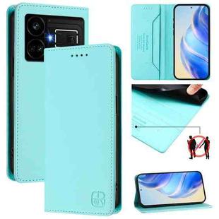 For Realme GT5 5G / GT5 5G 240W RC01 Dual-Folded Magnetic Suction RFID Leather Phone Case(Mint Green)