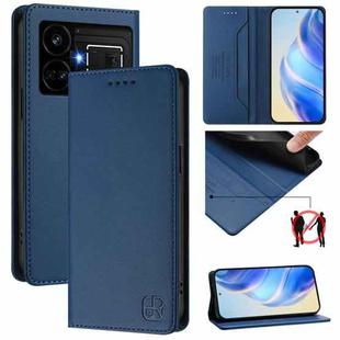 For Realme GT5 5G / GT5 5G 240W RC01 Dual-Folded Magnetic Suction RFID Leather Phone Case(Dark Blue)