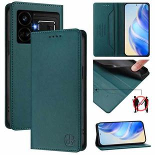 For Realme GT5 5G / GT5 5G 240W RC01 Dual-Folded Magnetic Suction RFID Leather Phone Case(Dark Green)