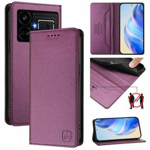 For Realme GT5 5G / GT5 5G 240W RC01 Dual-Folded Magnetic Suction RFID Leather Phone Case(Violet)