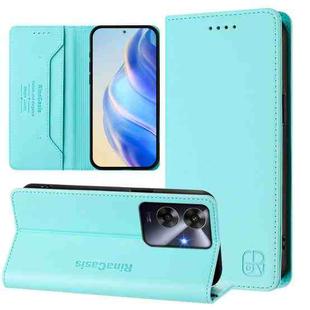 For Realme Note 60 4G / C61 4G India RC01 Dual-Folded Magnetic Suction RFID Leather Phone Case(Mint Green)