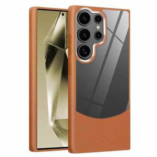 For Samsung Galaxy S23 Ultra 5G Litchi Texture TPU Hybrid Acrylic Phone Case(Brown)