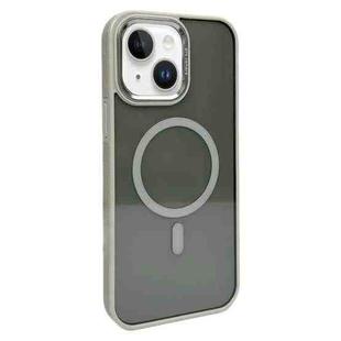 For iPhone 15 Plus Metal Lens Frame MagSafe Phone Case(Grey)