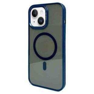 For iPhone 15 Plus Metal Lens Frame MagSafe Phone Case(Navy Blue)