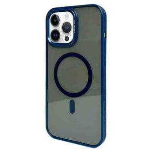 For iPhone 14 Pro Max Metal Lens Frame MagSafe Phone Case(Navy Blue)