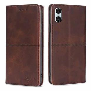 For Sony Xperia 10 VI Cow Texture Magnetic Leather Phone Case(Dark Brown)