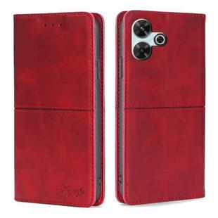 For Redmi 13 4G Cow Texture Magnetic Leather Phone Case(Red)