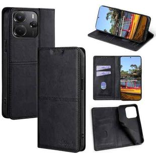 For Redmi Note 14 4G 164.84mm Cow Texture Magnetic Leather Phone Case(Black)