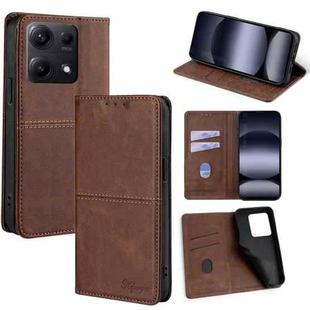 For Redmi Note 14S 4G Cow Texture Magnetic Leather Phone Case(Dark Brown)