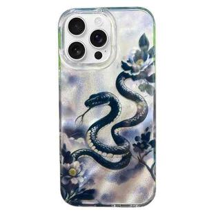 For iPhone 16 Pro Max Double Layer IMD Pattern TPU Phone Case(New Chinese Floral Snake Black)