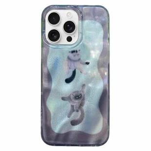 For iPhone 16 Pro Max Double Layer IMD Pattern TPU Phone Case(Contrasting Color Cats and Dogs Green)