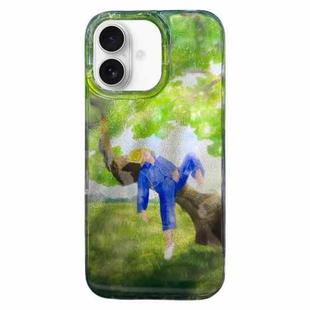 For iPhone 16 Double Layer IMD Pattern TPU Phone Case(Abstract Painting Lying on Tree)