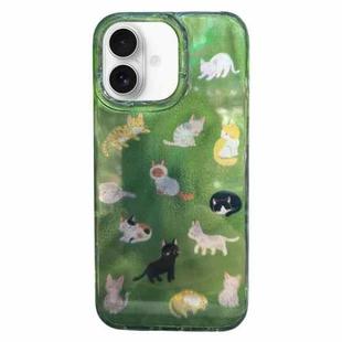 For iPhone 16 Double Layer IMD Pattern TPU Phone Case(Multiple Dark Green Cats)