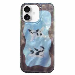 For iPhone 16 Double Layer IMD Pattern TPU Phone Case(Contrasting Color Cats and Dogs Blue)