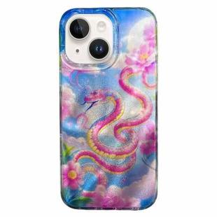 For iPhone 15 Double Layer IMD Pattern TPU Phone Case(New Chinese Floral Snake Red)