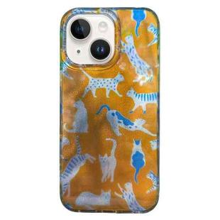 For iPhone 14 Double Layer IMD Pattern TPU Phone Case(Orange Cat)