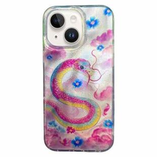 For iPhone 13 Double Layer IMD Pattern TPU Phone Case(Pink snake)