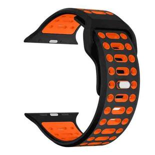 For Apple Watch 46mm / 49mm / 45mm / 44mm Single Nail Dual-Color Multi-hole Silicone Watch Band(Black Orange)