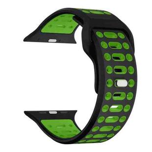 For Apple Watch 46mm / 49mm / 45mm / 44mm Single Nail Dual-Color Multi-hole Silicone Watch Band(Black Green)