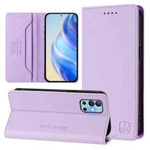 For OnePlus 9R / OnePlus 8T RC01 Dual-Folded Magnetic Suction RFID Leather Phone Case(Light Purple)