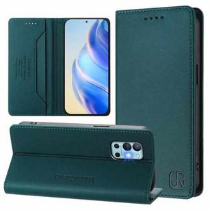 For OnePlus 9R / OnePlus 8T RC01 Dual-Folded Magnetic Suction RFID Leather Phone Case(Dark Green)