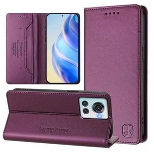 For OnePlus 10R / OnePlus Ace RC01 Dual-Folded Magnetic Suction RFID Leather Phone Case(Violet)