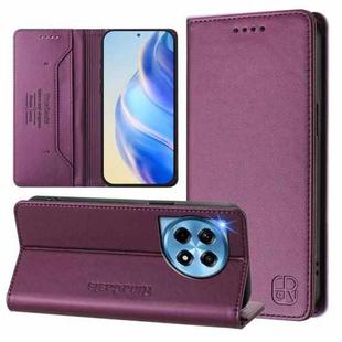 For OnePlus 12 Global RC01 Dual-Folded Magnetic Suction RFID Leather Phone Case(Violet)