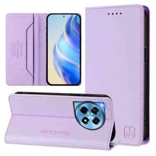 For OnePlus 12R RC01 Dual-Folded Magnetic Suction RFID Leather Phone Case(Light Purple)