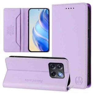 For OnePlus Ace Pro / OnePlus 10T Global RC01 Dual-Folded Magnetic Suction RFID Leather Phone Case(Light Purple)