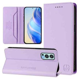 For OnePlus Nord 2 5G RC01 Dual-Folded Magnetic Suction RFID Leather Phone Case(Light Purple)