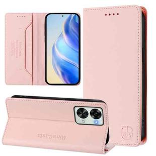 For OnePlus Nord 2T RC01 Dual-Folded Magnetic Suction RFID Leather Phone Case(Pink)