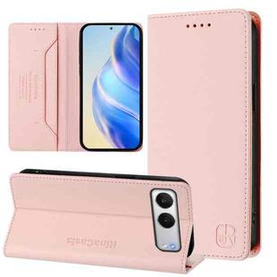 For OnePlus Nord 4 RC01 Dual-Folded Magnetic Suction RFID Leather Phone Case(Pink)