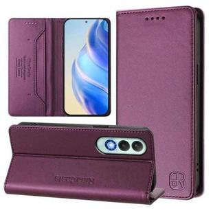 For OnePlus Nord CE4 RC01 Dual-Folded Magnetic Suction RFID Leather Phone Case(Violet)