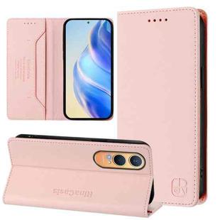 For OnePlus Nord CE4 Lite RC01 Dual-Folded Magnetic Suction RFID Leather Phone Case(Pink)