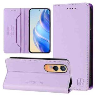 For OnePlus Nord CE4 Lite RC01 Dual-Folded Magnetic Suction RFID Leather Phone Case(Light Purple)