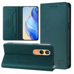 For OnePlus Nord CE4 Lite RC01 Dual-Folded Magnetic Suction RFID Leather Phone Case(Dark Green)