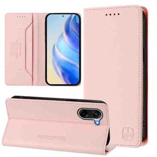 For OnePlus Ace 5 Racing RC01 Dual-Folded Magnetic Suction RFID Leather Phone Case(Pink)
