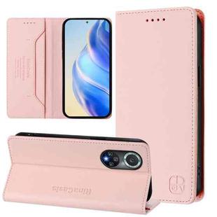 For Honor 50 Pro RC01 Dual-Folded Magnetic Suction RFID Leather Phone Case(Pink)