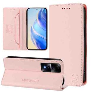 For Honor 80 GT RC01 Dual-Folded Magnetic Suction RFID Leather Phone Case(Pink)