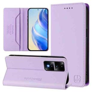 For Honor 80 GT RC01 Dual-Folded Magnetic Suction RFID Leather Phone Case(Light Purple)