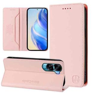 For Honor 90 Lite / Honor X50i RC01 Dual-Folded Magnetic Suction RFID Leather Phone Case(Pink)