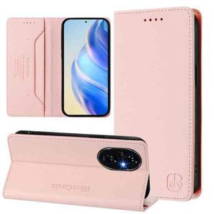 For Honor 200 RC01 Dual-Folded Magnetic Suction RFID Leather Phone Case(Pink)