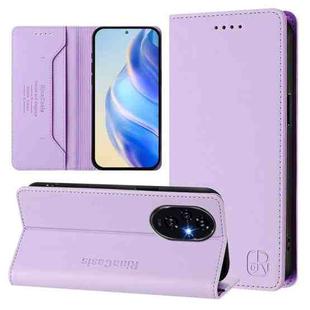 For Honor 200 Pro RC01 Dual-Folded Magnetic Suction RFID Leather Phone Case(Light Purple)