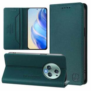 For Honor Magic5 Pro RC01 Dual-Folded Magnetic Suction RFID Leather Phone Case(Dark Green)